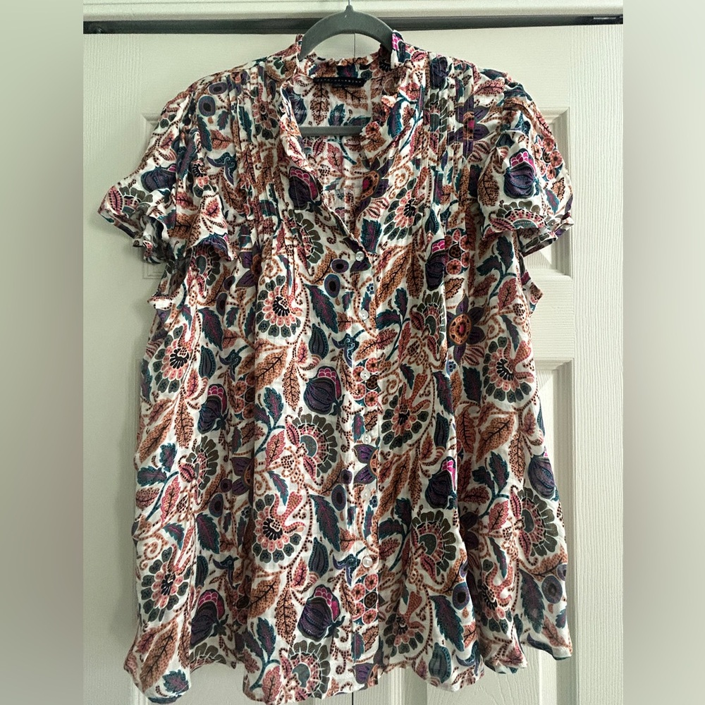 Jane & Delancey Shirt Women’s Size 1X Multicolor Print Short Sleeve Button Up